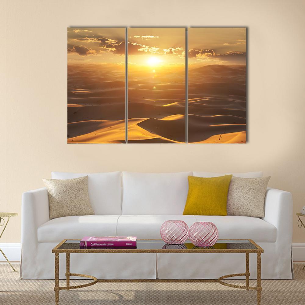 Sahara Desert At Golden Sunset Canvas Wall Art-3 Horizontal-Gallery Wrap-37" x 24"-Tiaracle