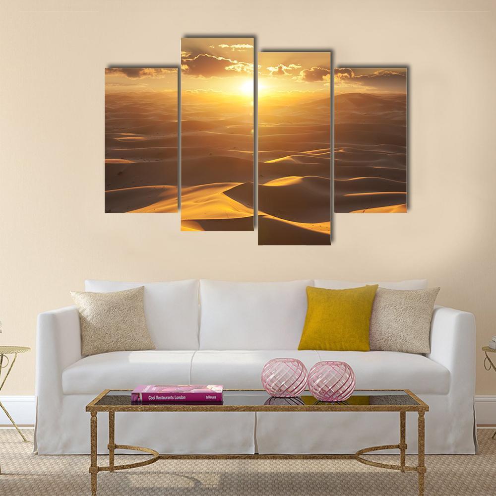 Sahara Desert At Golden Sunset Canvas Wall Art-4 Pop-Gallery Wrap-50" x 32"-Tiaracle