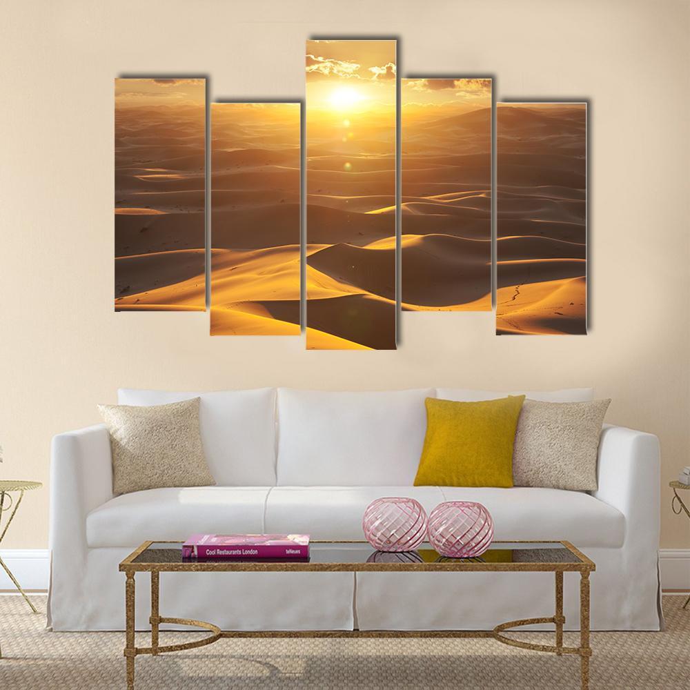 Sahara Desert At Golden Sunset Canvas Wall Art-5 Pop-Gallery Wrap-47" x 32"-Tiaracle