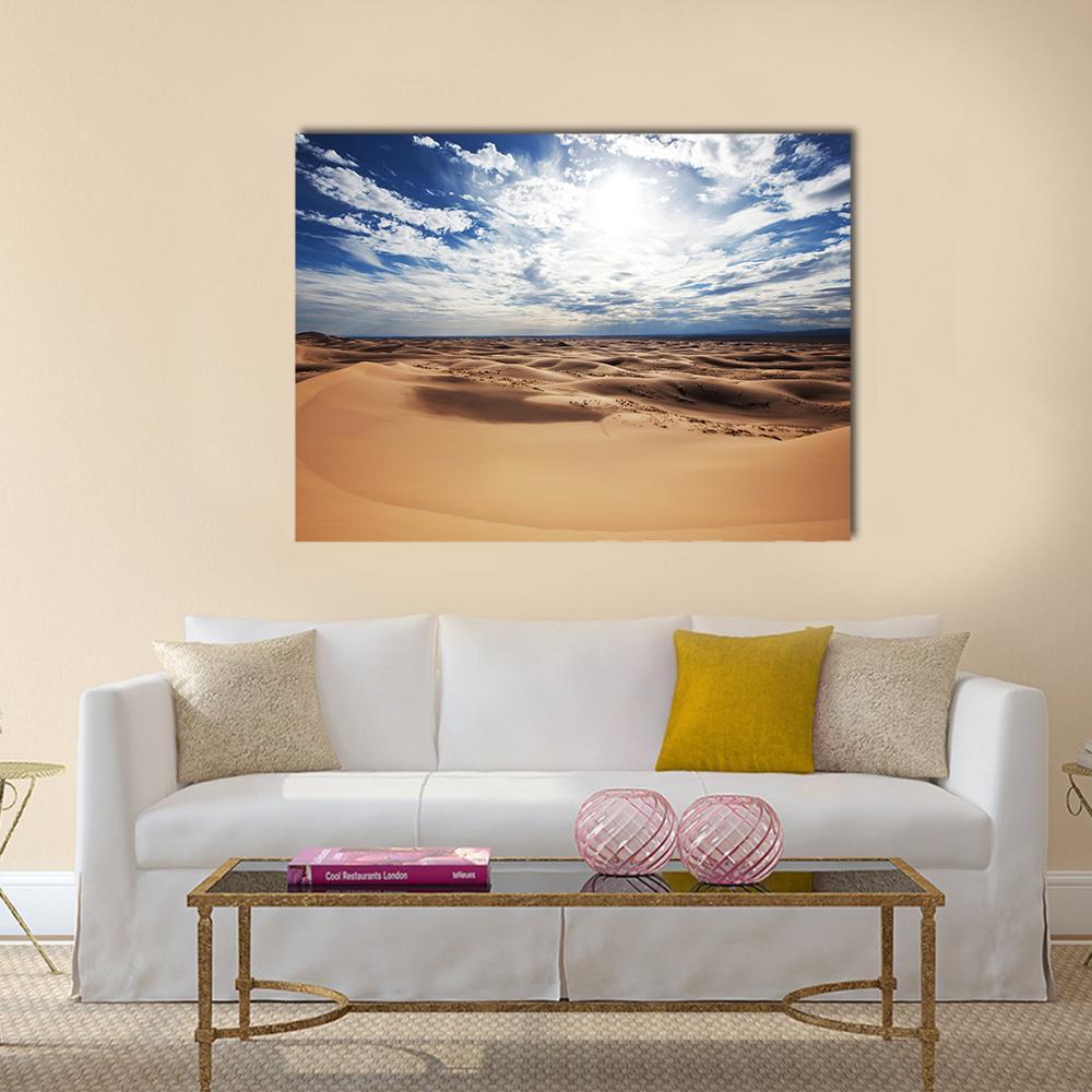 Sahara Desert Under Cloudy Sky Canvas Wall Art-1 Piece-Gallery Wrap-48" x 32"-Tiaracle