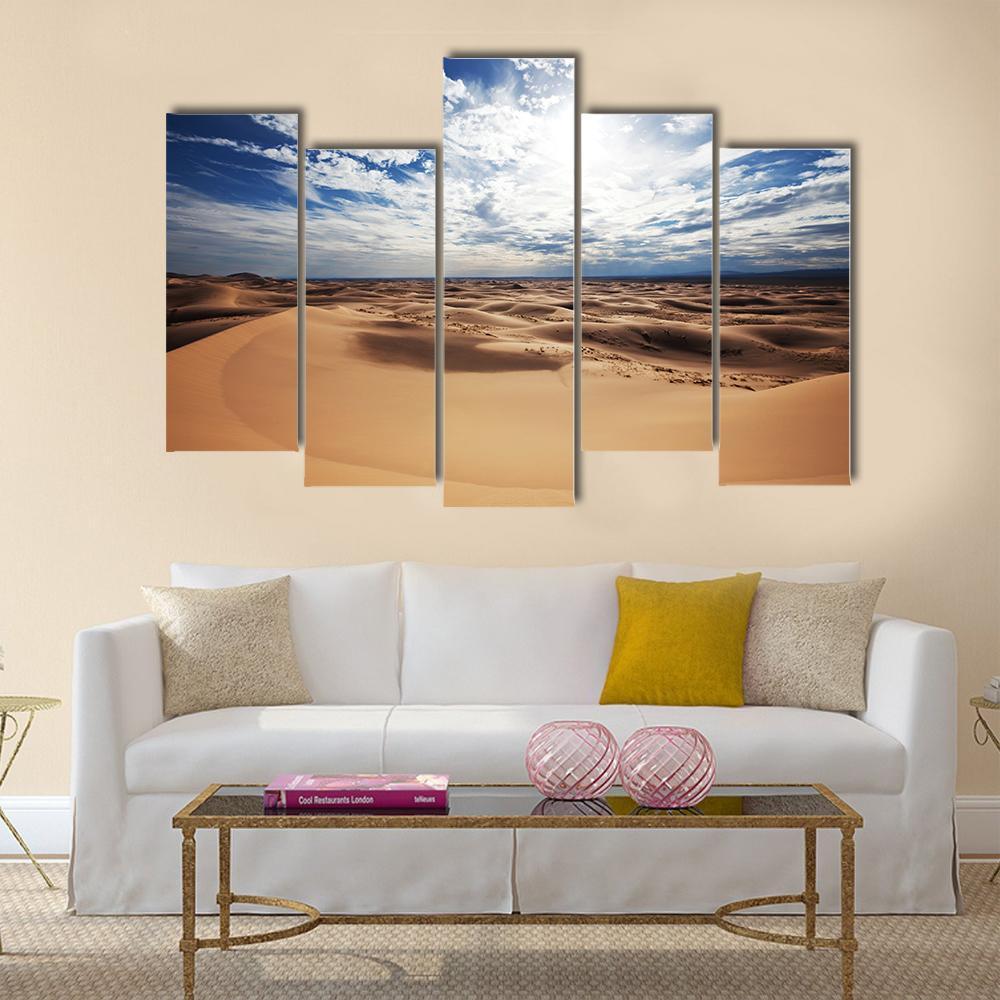 Sahara Desert Under Cloudy Sky Canvas Wall Art-5 Pop-Gallery Wrap-47" x 32"-Tiaracle