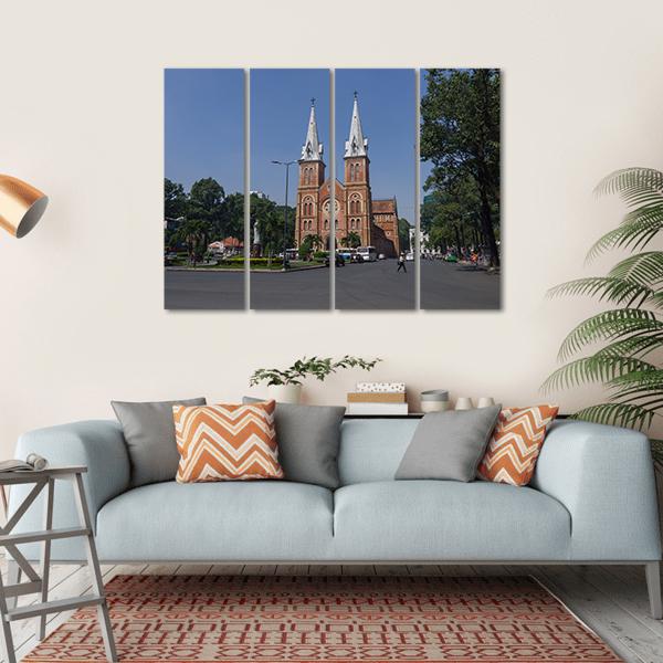 Saigon Notre Dame Cathedral Basilica Canvas Wall Art-4 Horizontal-Gallery Wrap-34" x 24"-Tiaracle