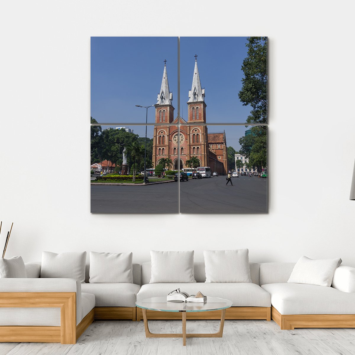Saigon Notre Dame Cathedral Basilica Canvas Wall Art-4 Square-Gallery Wrap-17" x 17"-Tiaracle