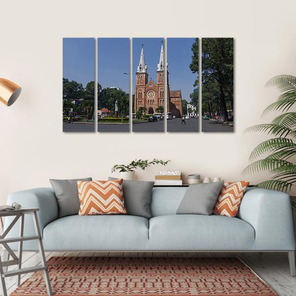 Saigon Notre Dame Cathedral Basilica Canvas Wall Art-5 Horizontal-Gallery Wrap-22" x 12"-Tiaracle