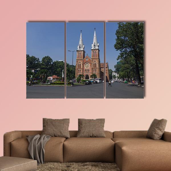 Saigon Notre Dame Cathedral Basilica Canvas Wall Art-3 Horizontal-Gallery Wrap-25" x 16"-Tiaracle