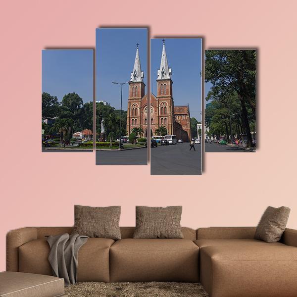 Saigon Notre Dame Cathedral Basilica Canvas Wall Art-4 Pop-Gallery Wrap-34" x 20"-Tiaracle