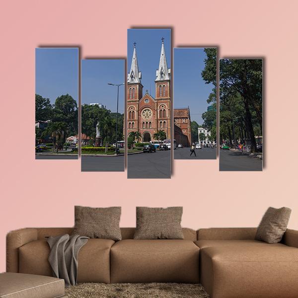 Saigon Notre Dame Cathedral Basilica Canvas Wall Art-5 Pop-Gallery Wrap-32" x 21"-Tiaracle