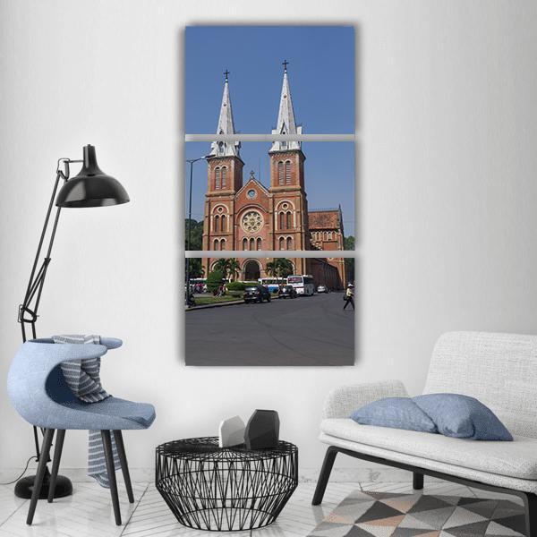 Saigon Notre Dame Cathedral Vertical Canvas Wall Art-3 Vertical-Gallery Wrap-12" x 25"-Tiaracle