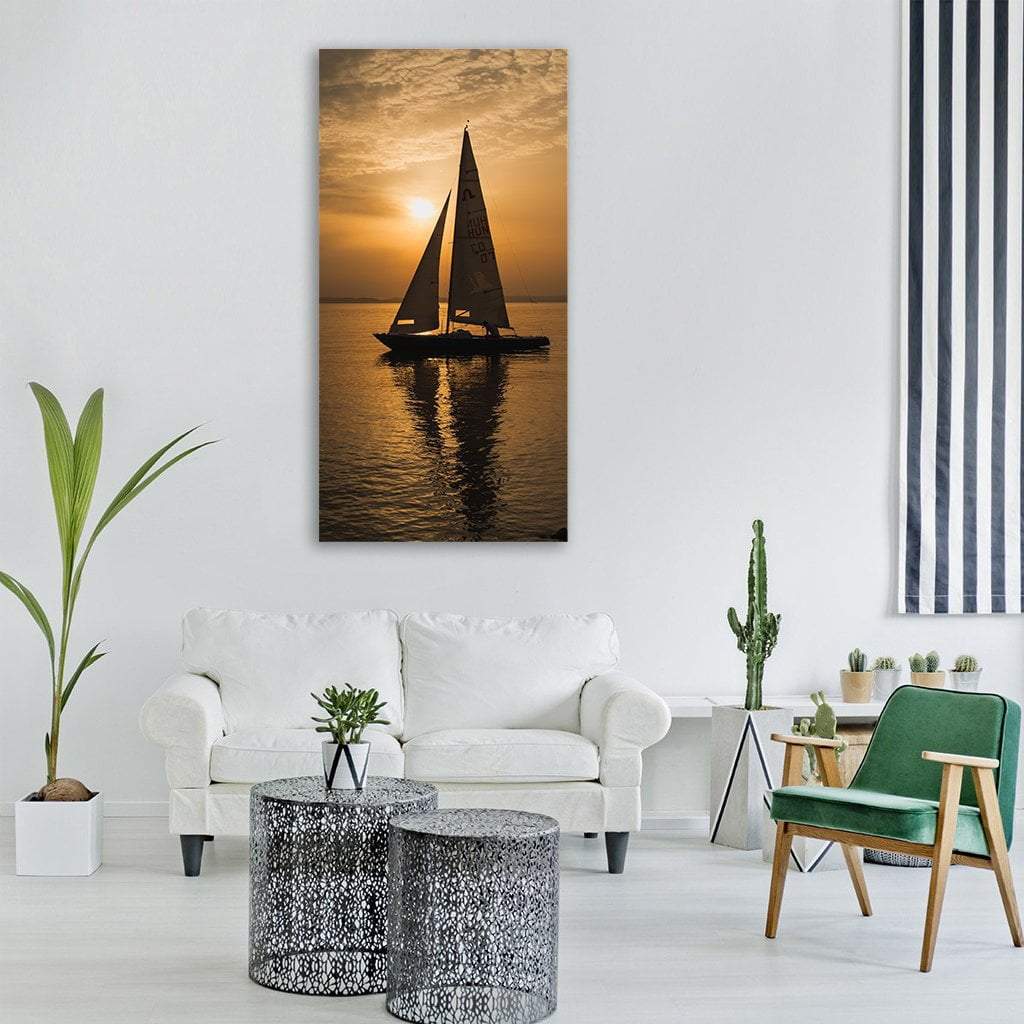 Sail Boat In Summer Sunset Vertical Canvas Wall Art-1 Vertical-Gallery Wrap-12" x 24"-Tiaracle