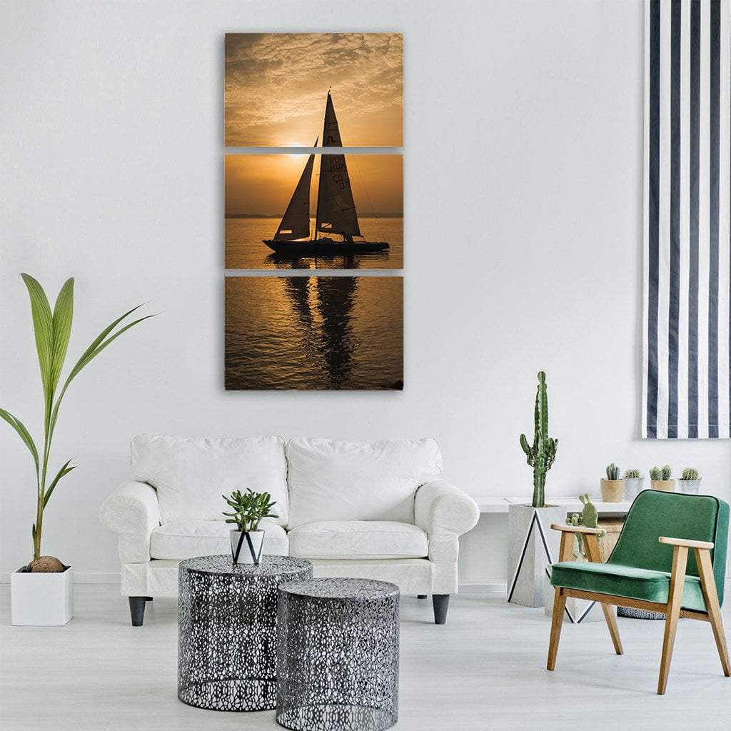 Sail Boat In Summer Sunset Vertical Canvas Wall Art-3 Vertical-Gallery Wrap-12" x 25"-Tiaracle