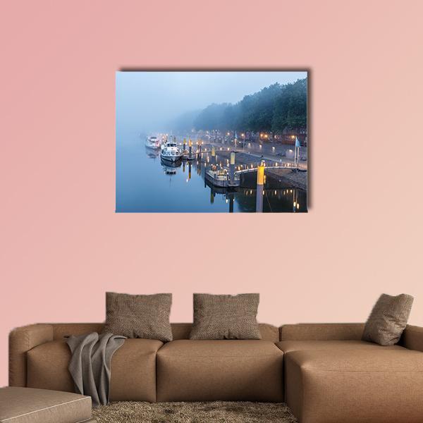 Sail Boats On The Embankment Of River Weser Canvas Wall Art-1 Piece-Gallery Wrap-48" x 32"-Tiaracle