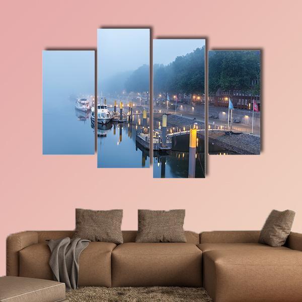 Sail Boats On The Embankment Of River Weser Canvas Wall Art-4 Pop-Gallery Wrap-50" x 32"-Tiaracle