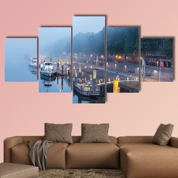 Sail Boats On The Embankment Of River Weser Canvas Wall Art-5 Star-Gallery Wrap-62" x 32"-Tiaracle