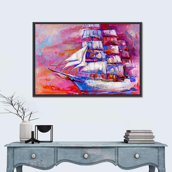 Sail Ship And Sea On Canvas Wall Art-1 Piece-Floating Frame-24" x 16"-Tiaracle