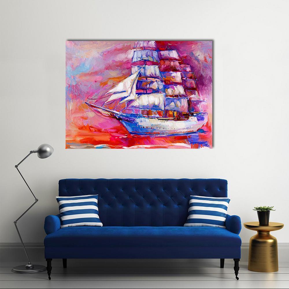 Sail Ship And Sea On Canvas Wall Art-3 Horizontal-Gallery Wrap-37" x 24"-Tiaracle