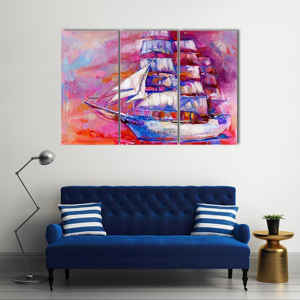 Sail Ship And Sea On Canvas Wall Art-3 Horizontal-Gallery Wrap-37" x 24"-Tiaracle