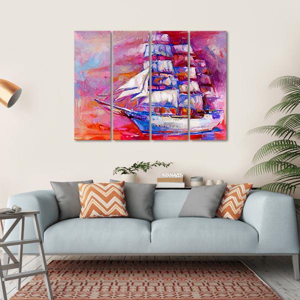 Sail Ship And Sea On Canvas Wall Art-4 Horizontal-Gallery Wrap-34" x 24"-Tiaracle