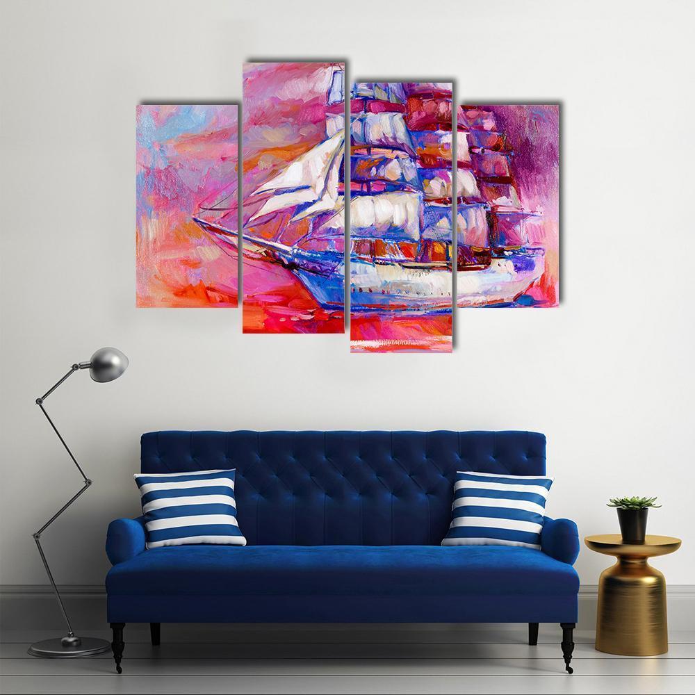 Sail Ship And Sea On Canvas Wall Art-4 Pop-Gallery Wrap-50" x 32"-Tiaracle