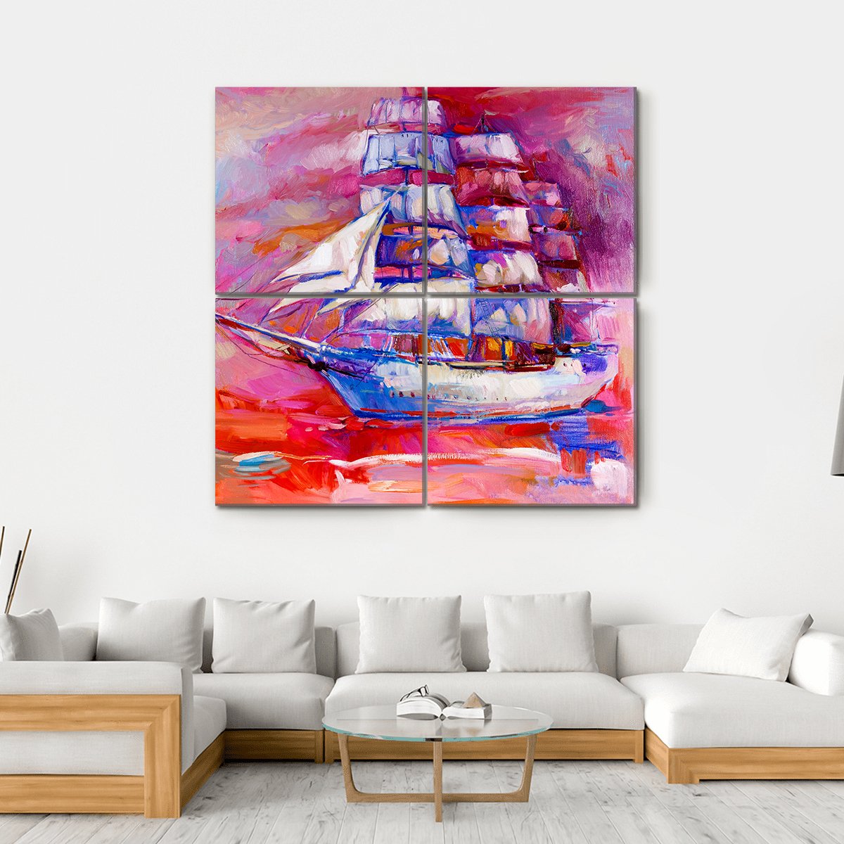 Sail Ship And Sea On Canvas Wall Art-4 Square-Gallery Wrap-17" x 17"-Tiaracle