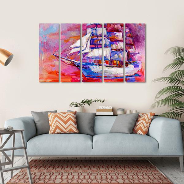 Sail Ship And Sea On Canvas Wall Art-5 Horizontal-Gallery Wrap-22" x 12"-Tiaracle