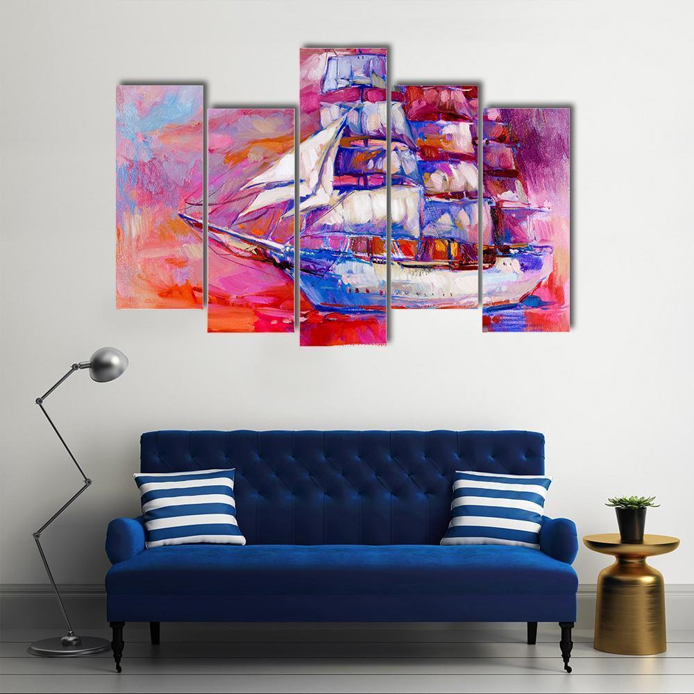 Sail Ship And Sea On Canvas Wall Art-5 Pop-Gallery Wrap-47" x 32"-Tiaracle