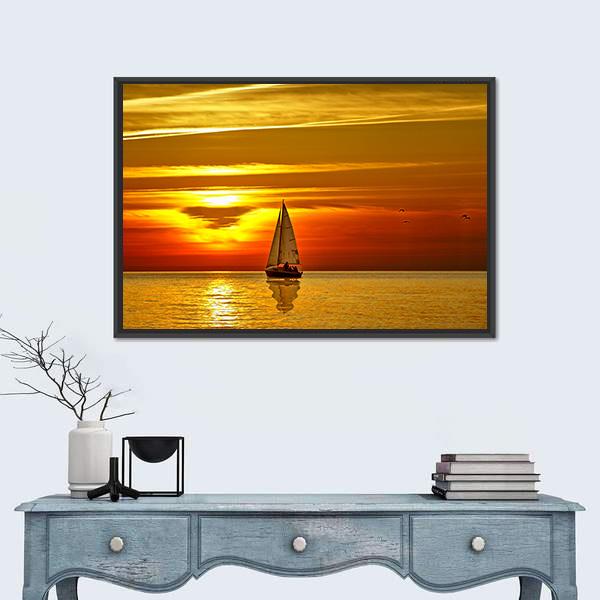 Sailboat At Sunset Canvas Wall Art-1 Piece-Floating Frame-24" x 16"-Tiaracle