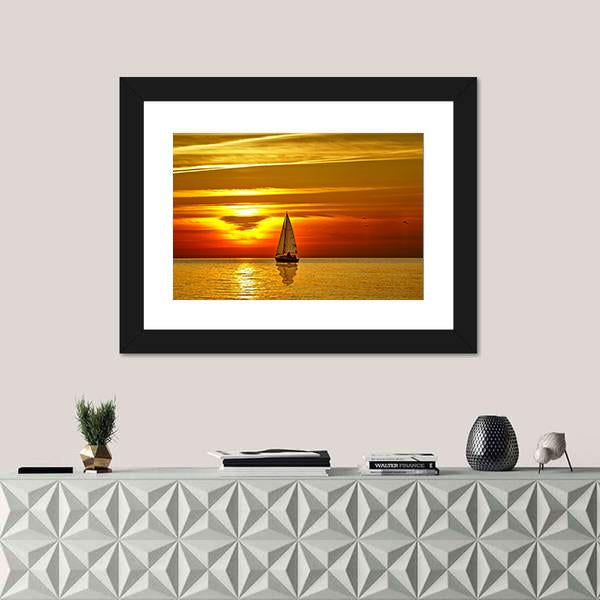Sailboat At Sunset Canvas Wall Art-1 Piece-Framed Print-20" x 16"-Tiaracle