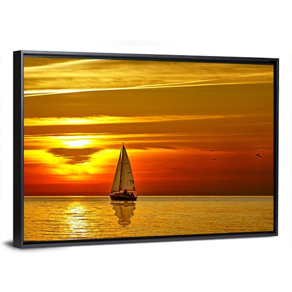 Sailboat At Sunset Canvas Wall Art-3 Horizontal-Gallery Wrap-25" x 16"-Tiaracle
