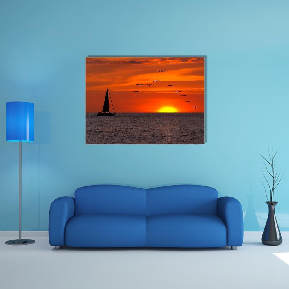 Sailboat At Sunset Canvas Wall Art-5 Star-Gallery Wrap-62" x 32"-Tiaracle