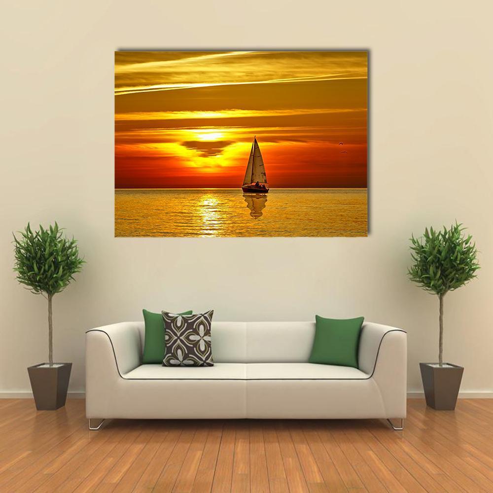 Sailboat At Sunset Canvas Wall Art-1 Piece-Gallery Wrap-48" x 32"-Tiaracle