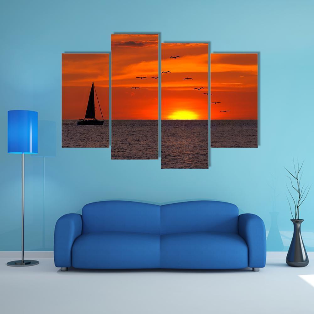 Sailboat At Sunset Canvas Wall Art-4 Pop-Gallery Wrap-50" x 32"-Tiaracle