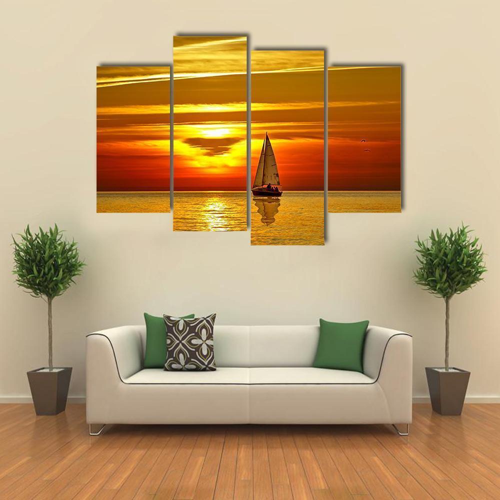 Sailboat At Sunset Canvas Wall Art-4 Pop-Gallery Wrap-50" x 32"-Tiaracle
