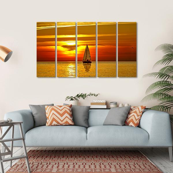 Sailboat At Sunset Canvas Wall Art-5 Horizontal-Gallery Wrap-22" x 12"-Tiaracle