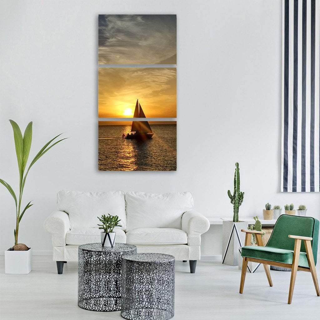 Sailboat In Ibiza Island Vertical Canvas Wall Art-3 Vertical-Gallery Wrap-12" x 25"-Tiaracle