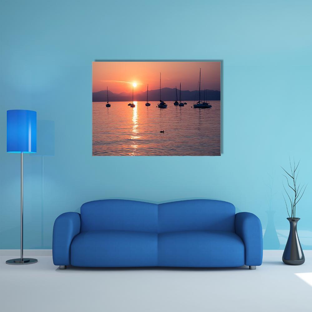 Sailboats Moored In Lake Garda Canvas Wall Art-1 Piece-Gallery Wrap-48" x 32"-Tiaracle