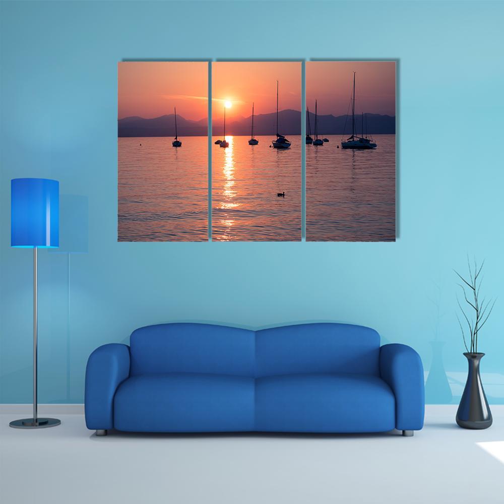 Sailboats Moored In Lake Garda Canvas Wall Art-3 Horizontal-Gallery Wrap-37" x 24"-Tiaracle