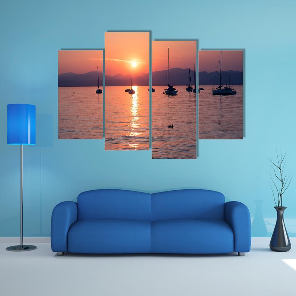 Sailboats Moored In Lake Garda Canvas Wall Art-4 Pop-Gallery Wrap-50" x 32"-Tiaracle