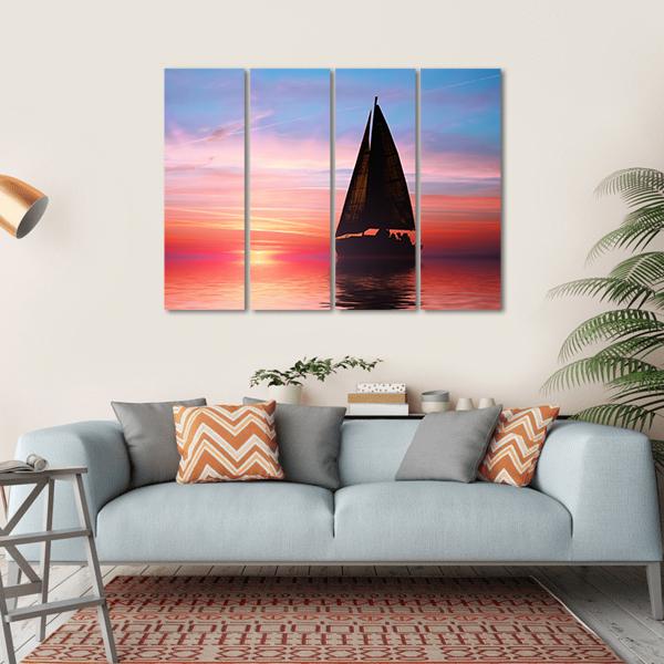 Sailing At Sunset On The Ocean Canvas Wall Art-4 Horizontal-Gallery Wrap-34" x 24"-Tiaracle