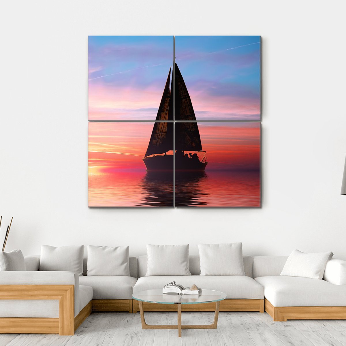 Sailing At Sunset On The Ocean Canvas Wall Art-4 Square-Gallery Wrap-17" x 17"-Tiaracle