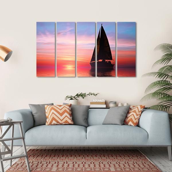Sailing At Sunset On The Ocean Canvas Wall Art-5 Horizontal-Gallery Wrap-22" x 12"-Tiaracle