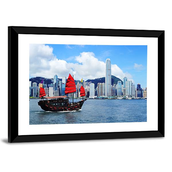 Sailing Boat In Hong Kong Harbour Canvas Wall Art-3 Horizontal-Gallery Wrap-25" x 16"-Tiaracle