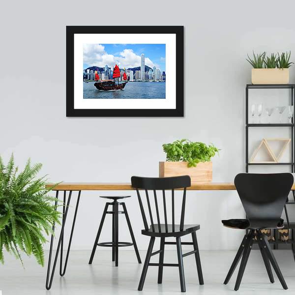 Sailing Boat In Hong Kong Harbour Canvas Wall Art-3 Horizontal-Gallery Wrap-25" x 16"-Tiaracle