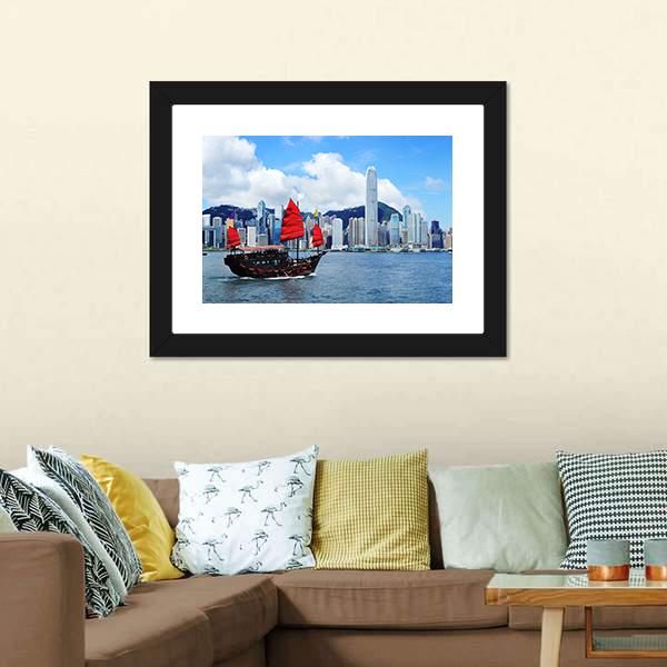 Sailing Boat In Hong Kong Harbour Canvas Wall Art-3 Horizontal-Gallery Wrap-25" x 16"-Tiaracle