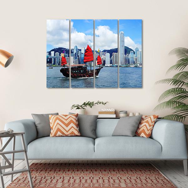 Sailing Boat In Hong Kong Harbour Canvas Wall Art-4 Horizontal-Gallery Wrap-34" x 24"-Tiaracle