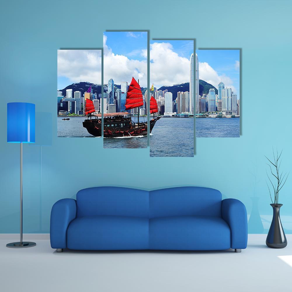 Sailing Boat In Hong Kong Harbour Canvas Wall Art-4 Pop-Gallery Wrap-50" x 32"-Tiaracle