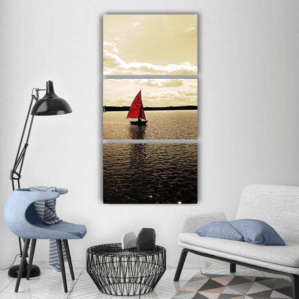 Sailing Boat In Loch Lake Vertical Canvas Wall Art-3 Vertical-Gallery Wrap-12" x 25"-Tiaracle