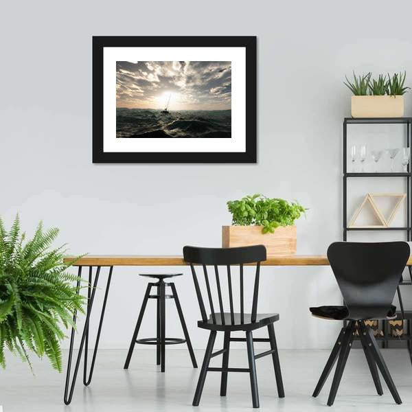 Sailing Boat In Storm Canvas Wall Art-3 Horizontal-Gallery Wrap-25" x 16"-Tiaracle