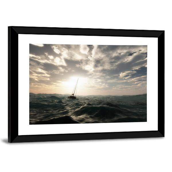 Sailing Boat In Storm Panoramic Canvas Wall Art-1 Piece-36" x 12"-Tiaracle