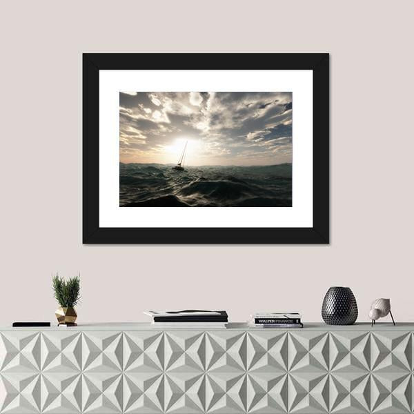 Sailing Boat In Storm Panoramic Canvas Wall Art-1 Piece-36" x 12"-Tiaracle