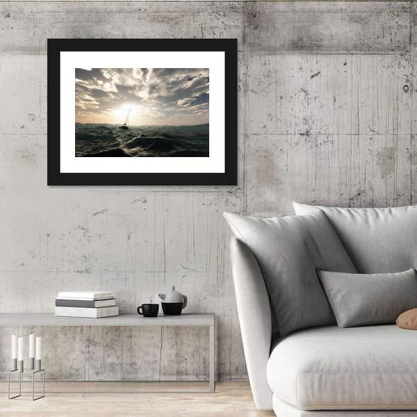 Sailing Boat In Storm Panoramic Canvas Wall Art-1 Piece-36" x 12"-Tiaracle